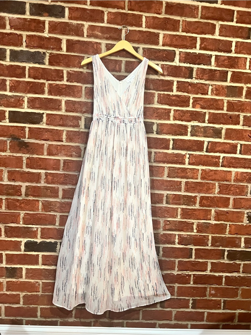 Motherhood Maternity White Maxi Dress with Blue and Pink Print